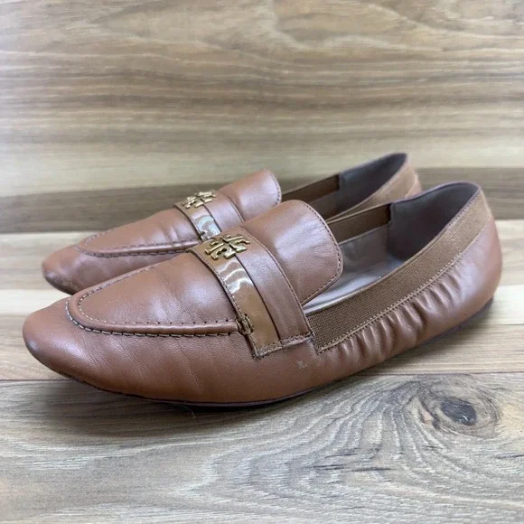 Tory Burch Moc Toe Loafers Flats Womens 7.5 M Royal Tan Leather - Picture 3 of 12